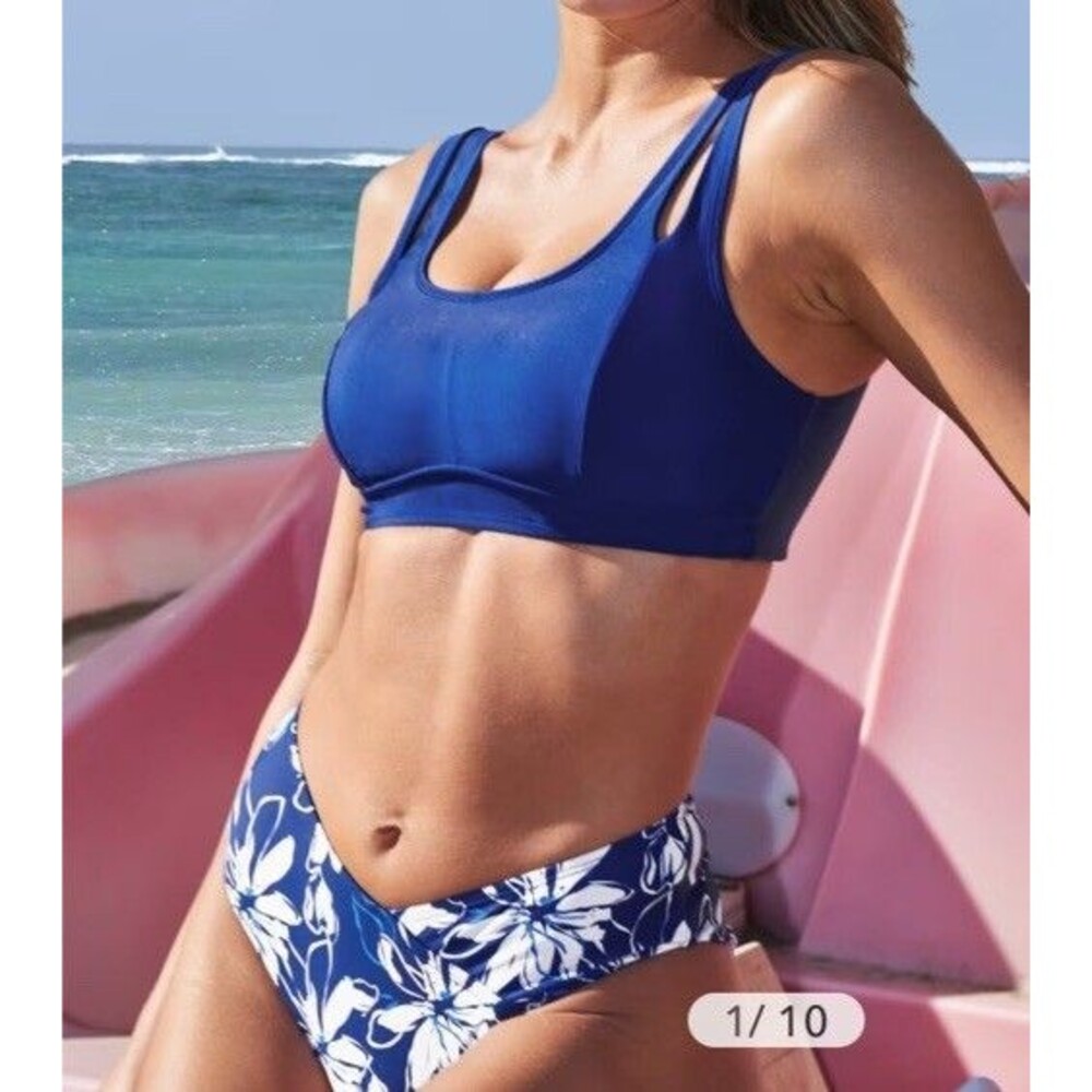 Cupshe Bikini Blue Floral V Waist Cut Out Top Women’s Large**NWT*